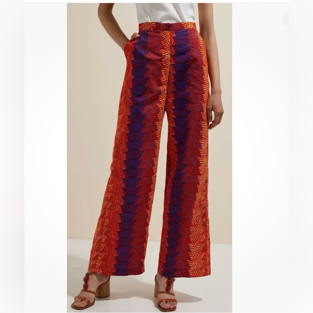 Sika by Anthropologie Cotton Abstract Wide Leg Pants